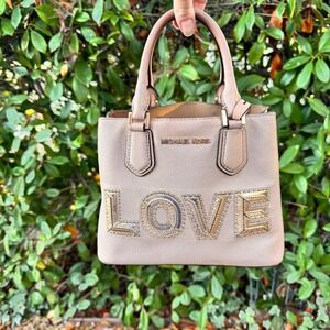 Michael Kors LOVE Mini‎ Leather Satchel Crossbody Bag Pale Apricot Leather Purse